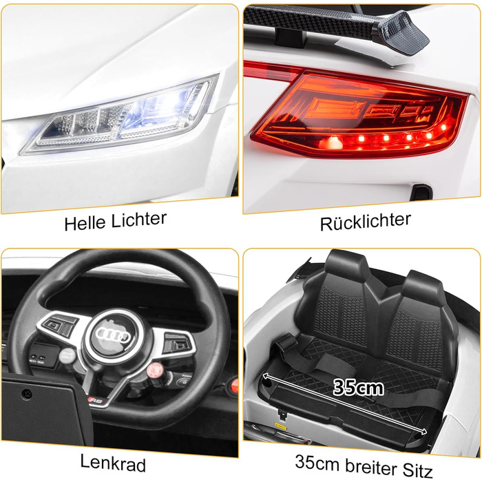 Дитячий електромобіль LEADZM з музикою, гудком і фарами, 12V, білий, з дистанційним керуванням 2,4G, швидкість 3-5 км/год
