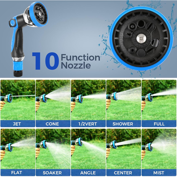 Himimi автоматичний водяний шланг 30м + 2м настінна коробка, поворот на 180°, ролики для саду, автоматичний з 10-в-1 розпилювачем, кріплення на стіну для поливу