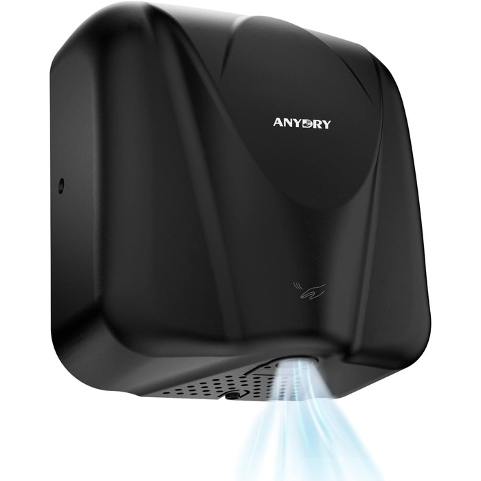 Anydry 2812 - Електричний сушар для рук AnyDry, для комерційного використання, нержавіюча сталь, швидка сушка (7-10 сек), 1600W, чорний (Brushed)