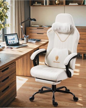 Ігровий крісло Dowinx з масажем, ергономічний дизайн, підтримка попереку та шиї, до 135 кг, шкіряне, чорний