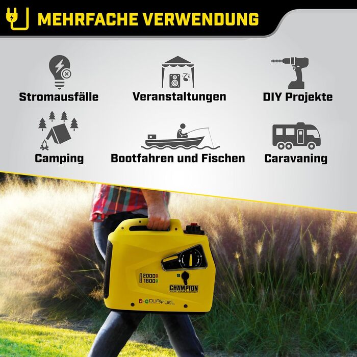 Генератор Champion 8200i-E-DF-EU: бензин/газ, 2000 Вт, інверторний, LED-дисплей, тихий, Dual Fuel