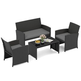 Садовий набір меблів COSTWAY з ротангу для балкона та тераси: диван, 2 крісла, стіл, подушки (сірий + чорний)