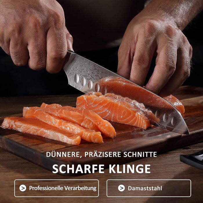 PAUDIN Сантоку ніж з дамаської сталі 17 см, професійний кухонний ніж з VG10 серцем, ергономічна ручка G10