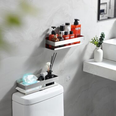 Підставка для душу без свердління - 2 шт. органайзер для ванної кімнати з нержавіючої сталі, полиця для душу без свердління, тримач для шампуню (2 шт., сріблястий)