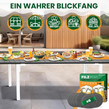 Розкладний садовий стіл KESSER® 180/240x90 см для 8 осіб. Стіл з розширенням, сталеве покриття, HDPE стільниця, стійкий до погодних умов та УФ-випромінювання. В комплекті 6 підставок з фетру (антрацит/білий).