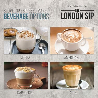 Кавоварка гейзерна London Sip Induktion, 300 мл, нержавіюча сталь, чорна, для 10 чашок