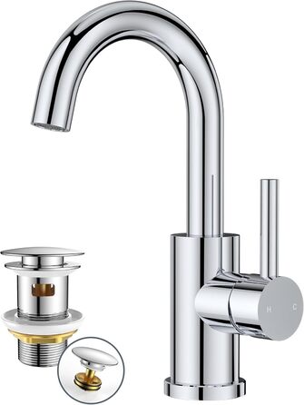 Змішувач для ванної кімнати/кухні FORIOUS Hoch 360° з нержавіючої сталі, з можливістю повороту 360°, з підключенням до гарячої та холодної води, для мийки, висота виливу 175 мм, полірована хром