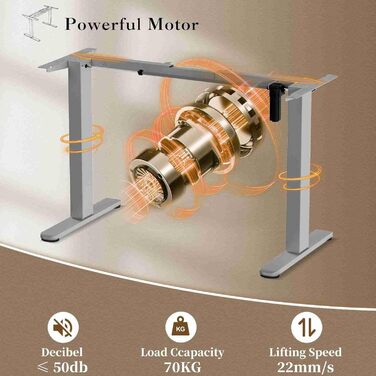 Електричний підйомний механізм для столу 2-ступеневий з пам'яттю, регульовані ніжки, сідайте-стоячи, сірий колір