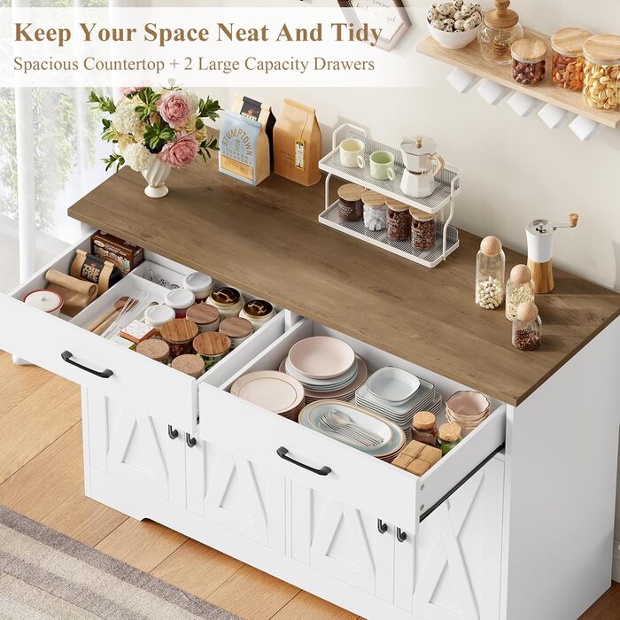 Sideboard HOCSOK 120 см: кухонний буфет з полицями, 2 шухляди, 4 дверцята, чорний та коричневий колір