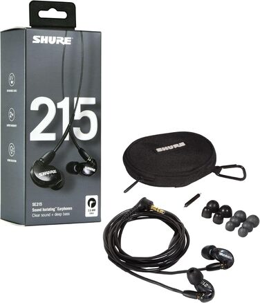 Навушники-вкладиші Shure SE215-K, чорний, звукоізоляція, змінний кабель, динамічні баси