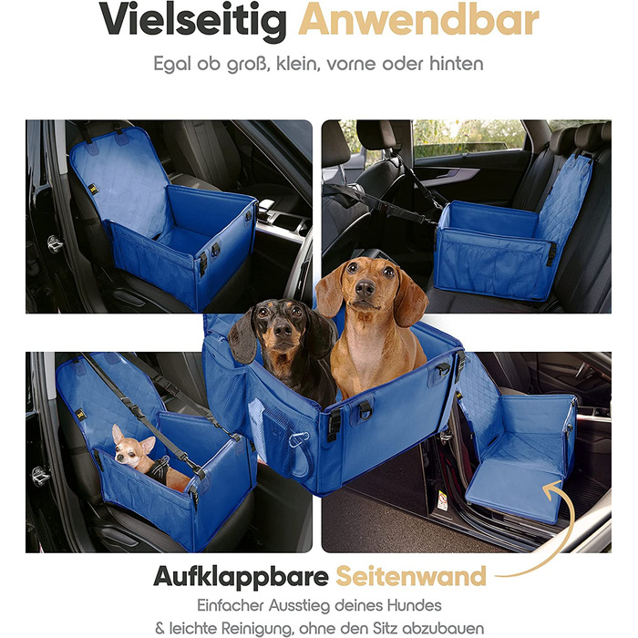 Надміцне автокрісло HERODENWERK для собак-посилені стінки і 5 ременів безпеки-водонепроникне автокрісло для собак на задньому і передньому сидіннях (синє)