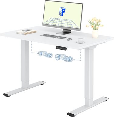 Регульований за висотою стіл FLEXISPOT з 2 моторами, стільниця 25 мм, ергономічний офісний стіл - 120 x 80 см, білий колір