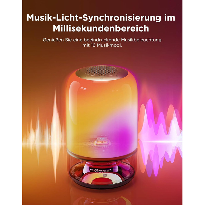 Govee LED лампа з колонкою JBL, Matter-сумісна, акумуляторна, 16 музичних режимів та 100+ сцен