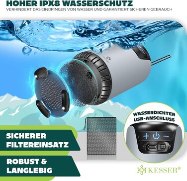 Соняшна душова кабіна KESSER® з насосом та акумулятором 8000mAh | Комплект для кемпінгу з регульованим душем, 2м шлангом, пістолетом-розпилювачем та кріпленням. Без бака. Срібно-чорний колір