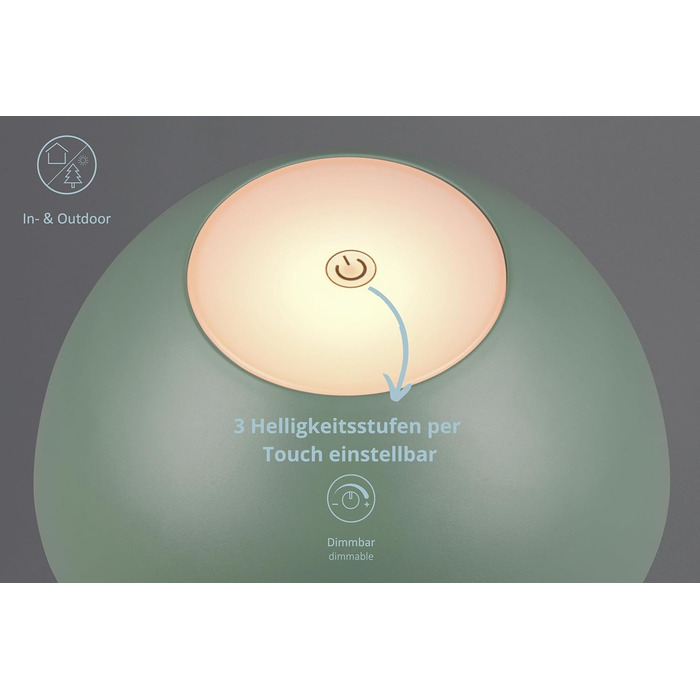 Бездротова настільна лампа Robert, LED, настільна лампа, нічник, регулювання яскравості, USB зарядка, 30 см, Pistaziengrün