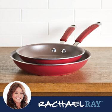 Набір сковорідок Rachael Ray Cucina з литого алюмінію з порцеляновою емаллю, 2 шт, червоний кранбері
