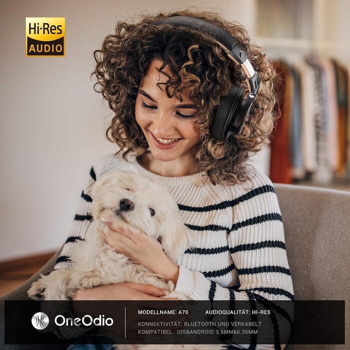 Накладні навушники OneOdio Bluetooth, стерео HiFi 72 години, бездротові, роз'єм 6,35 мм і 3,5 мм - золото