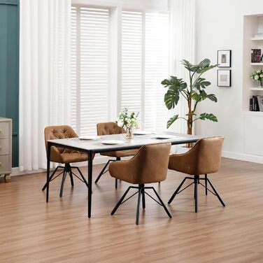 Крісло для їдальні WOLTU EZS61br-1 (світло-коричневе), 6 шт. в наборі: обертове, з підлокітниками, штучна шкіра, для кухні, вітальні, їдальні