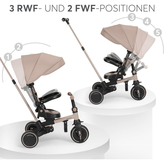 KikkaBoo Триколісний велосипед 8-в-1 з ручкою для батьків Aluma (Бежевий) від 1 року. Дитячий велосипед з поворотним сидінням, ременем безпеки, алюмінієвою рамою.