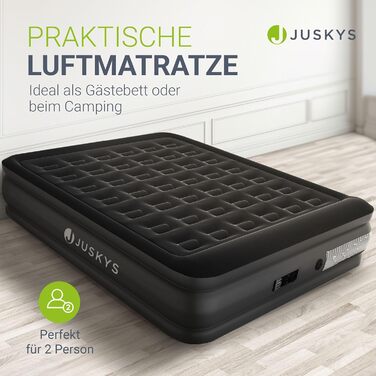 Надувний матрац Juskys самонадувний 150x200 см - 2 місця з вбудованим насосом - ідеальний для гостей та кемпінгу - водонепроникний, блакитно-білий (чорний, двоспальний)