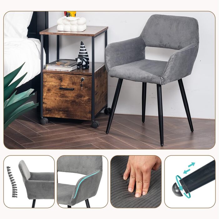 Крісла для їдальні Cosy (2 шт.) - стільці для кухні, вітальні з м'яким сидінням та металевими ніжками, 56x56x78 см (Сірий)