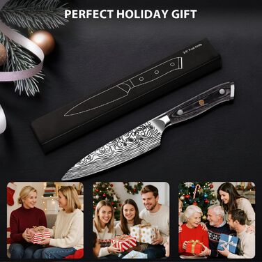 MOSFiATA ніж кухарський Сантоку, професійний ніж для кухні, універсальний ніж з нержавіючої сталі, дуже гостре лезо, з подарунковою коробкою, 7' (4 дюйми) ніж для фруктів