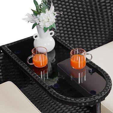 Садовий комплект Yaheetech: двомісна банкетка з столом з поліротангу, чорно-бежевий, 131x65,5x85 см, вантажопідйомність 350 кг