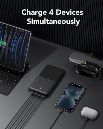 Вт, USB C, 4 виходи, 3 входи, швидкий зарядний пристрій, чорний, 30000mAh 22.5