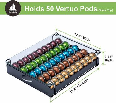 Організатор для капсул Nespresso Vertuo: металевий підставка на 50 капсул, чорний колір, зі скляною кришкою