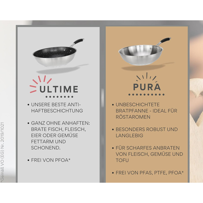 Набір сковорідок нержавіючої сталі PURA 20, 24, 28 см – без покриття PTFE/PFOA, для індукції та всіх плит, для смаження з ароматом (включає вок ULTIME 28 см)