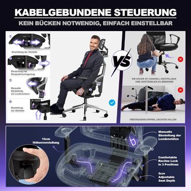 Офісне крісло MELOKEA 200 кг | Ергономічне, з підлаштовуваною спинкою | Підлокітники 4D+Magic | Крісло з підтримкою спини Reliefback Pro3 (Чорний) | Офісні крісла з 3D-підголовником та регульованою спинкою