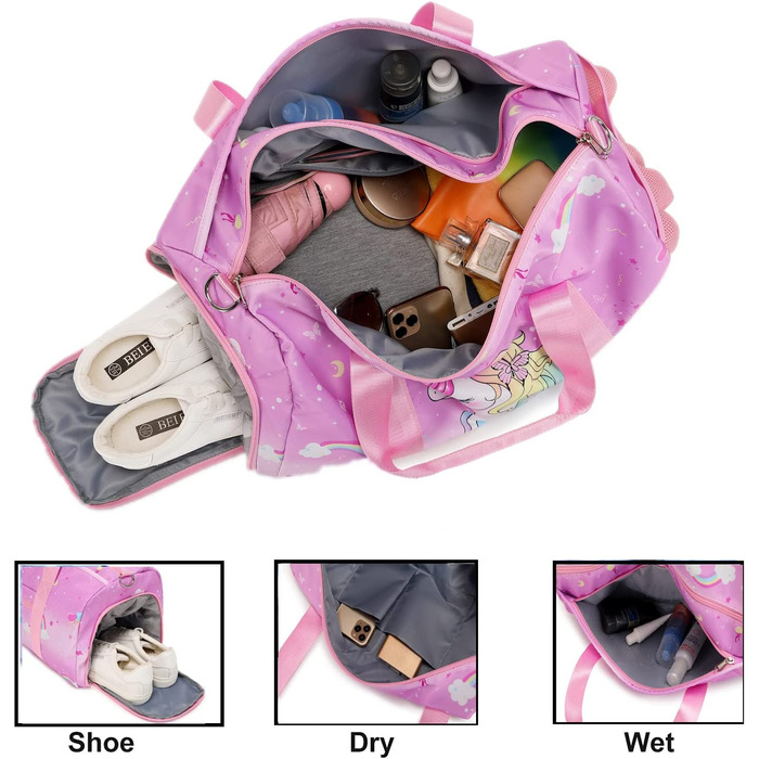 Сумка для плавання дитяча Дорожня сумка дитяча спортивна сумка з відділенням для взуття і вологим відділенням сумка для тренувань сумка для вихідних сумка для танців (рожева)