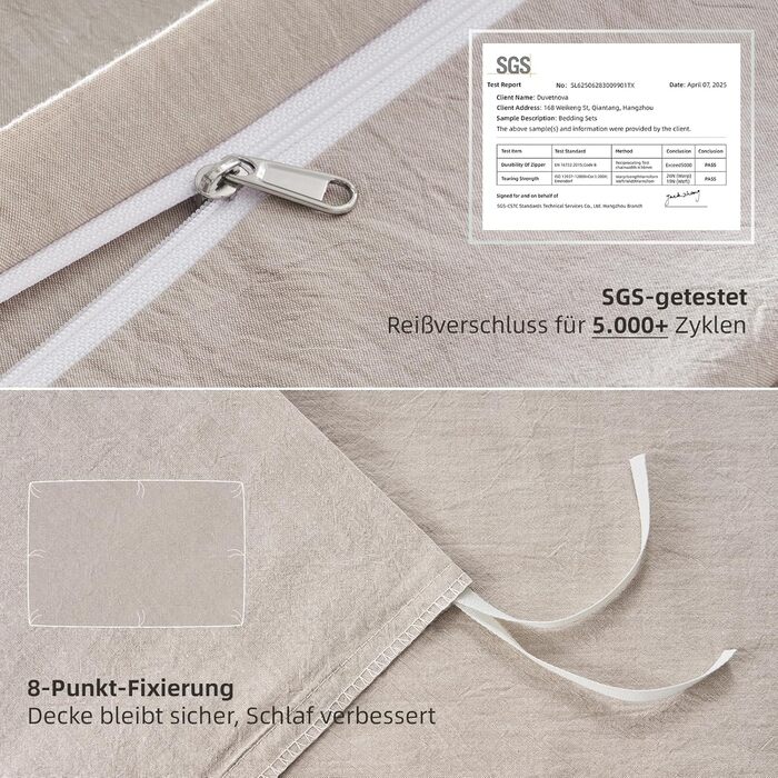 Бетліняна постільна ковдра 200x220 з бавовни бежевого кольору, супер м'яка, 100% бавовна, попередньо випрана, з льоноподібною текстурою, сертифікат ÖKO-TEX, комплект постільної білизни 200x220 + 2 наволочки 80x80 з блискавкою