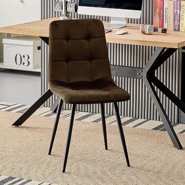Набір обідніх стільців, м'які стільці з велюровою оббивкою та чорними металевими ніжками, кухонні стільці з вагою до 120 кг (2 шт., коричневий)