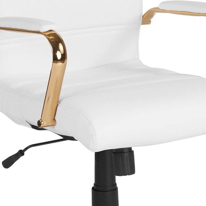 Офісний крісло Flash Furniture - крісло для шефа, біле шкіряне, з червоно-золотим каркасом, 61 x 58,5 x 103,5 см