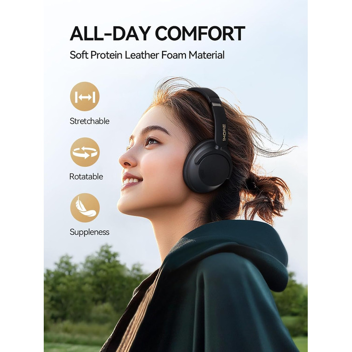 1MORE SonoFlow Pro - Бездротові навушники Over-Ear з активним шумозаглушенням, LDAC, Hi-Res Audio, Bluetooth 5.4, 100 годин роботи, швидка зарядка, 3.5мм кабель, AI шумозаглушення (Чорний)