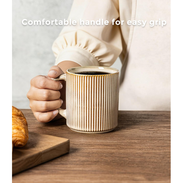 Набір посуду GBhome з каменю, 12 предметів, для 4 осіб, ручна робота, з реактивною глазур'ю, безпечний для мікрохвильової печі та посудомийної машини (Cappuccino, 6 чашок)