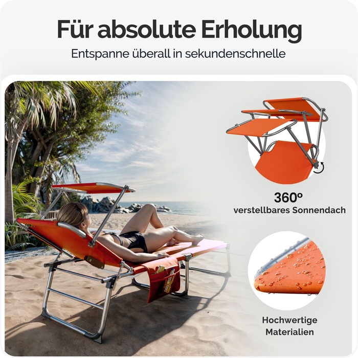 Шезлонг Ibiza Orange 190x59x29см Alu Sun Canopy