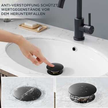 Змішувач для ванної кімнати/кухні FORIOUS Hoch 360° з нержавіючої сталі, з можливістю повороту 175 мм, матовий чорний, з підключенням до гарячої та холодної води, для встановлення на мийку, преміум-якість