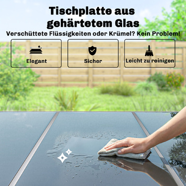 Комплект садових меблів: лаунж-зона для відпочинку 150 x 90 см, стіл зі скляною стільницею та 6 дихаючими стільцями.