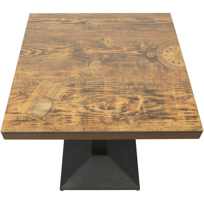 Стол кухонний Homewell квадратний на одній ніжці, 60x60x75 см, коричневий (вінтажний дизайн годинника), для 4 осіб