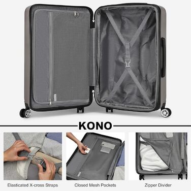Валіза-тележка KONO, ручна поклажа, сіра (55x35x22 см) з TSA-замком та подвійними колесами