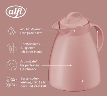Термос Alfi DAN 1.0 л, рожевий (Ash Rose), пластиковий з термоізоляцією, з скляною вставкою, з кришкою-поворотом, дизайнерський, без BPA, для кави та чаю