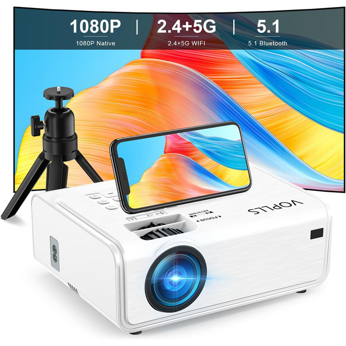 Портативний проєктор Smart Mini Beamer 4k з автофокусом та корекцією трапецеїдальних спотворень, 28000 люмен, WiFi6, Bluetooth, Full HD 1080P, 210° оберт, для домашнього кінотеатру та використання на відкритому повітрі (сумісний з Netflix та Dolby Audio, 