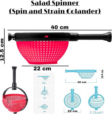Простий у використанні шейкер для салату Стійкий до подряпин сито-сушарка з великою місткістю Spina Складна ручка Home 360 обертається кошик для прибирання кухні Пральна машина Очищувач для фруктів та овочів (червоний)