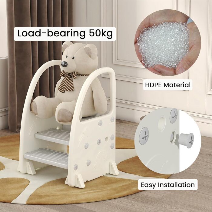 Дитячий тритулковий стільчик Hominewti з регулюванням висоти, неслизький, з підлокітниками, для ванної, дитячої кімнати, кухні (сірий)