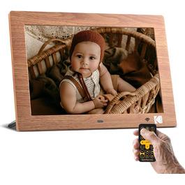 Цифровий фотоальбом KODAK 10 дюймів з пультом, без Wi-Fi, IPS-дисплей 1280x800, відтворення фото/відео/музики, USB/SD, дерев'яний корпус