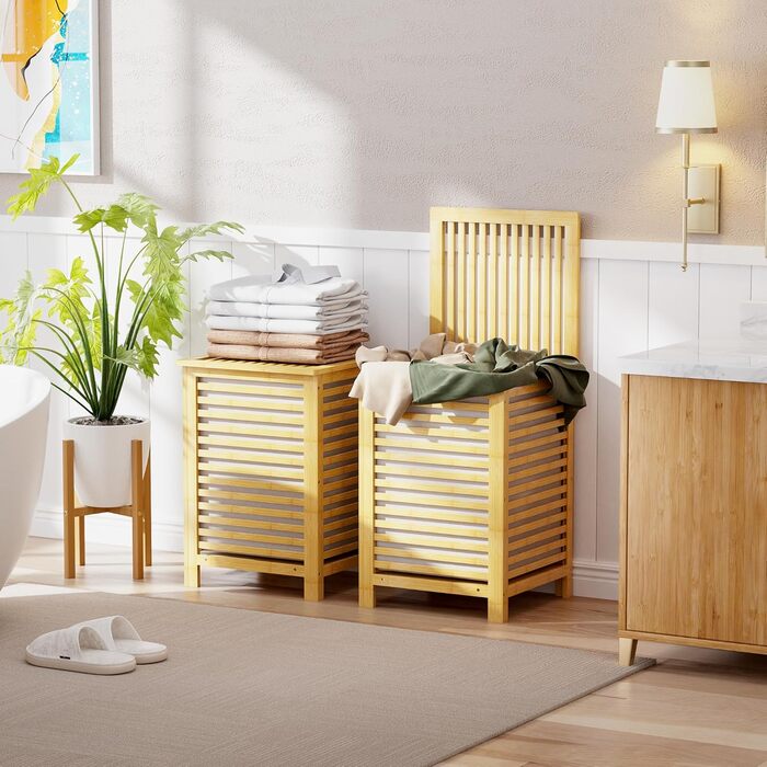 Кошик для білизни з бамбука SMIBUY з кришкою для зберігання одягу, іграшок та рушників (горіх, натуральний)