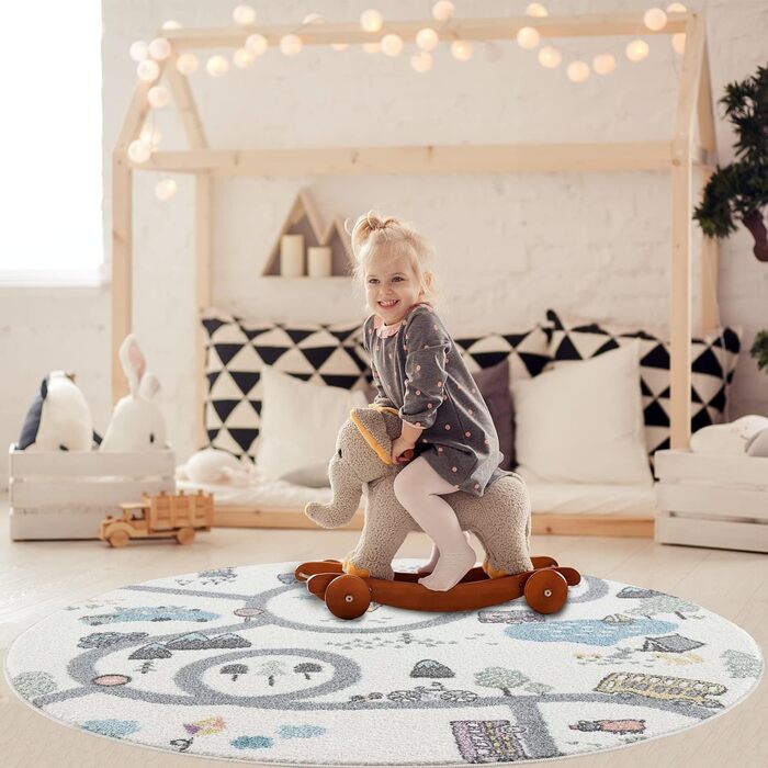 Килимок Пайє для дитячої кімнати бігун-кремовий 80x150 см-вуличний килим пастельних тонів килимок для ігор дитячий килим дитяча кімната Короткий ворс м'який (120 см круглий, крем-2)
