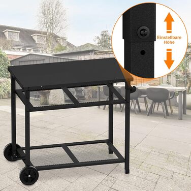 Гриль-вогнівку з грилем та піч для піци на коліщатках - стіл для гриля та піци для вулиці з двома сітчастими полицями для дому, вечірки, кемпінгу